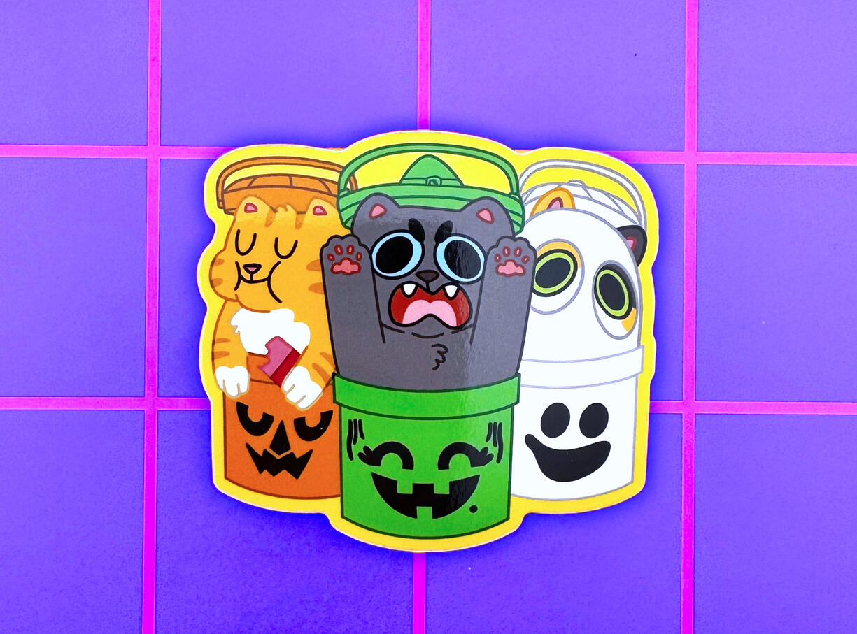 Spooky Bucket Cats Sticker